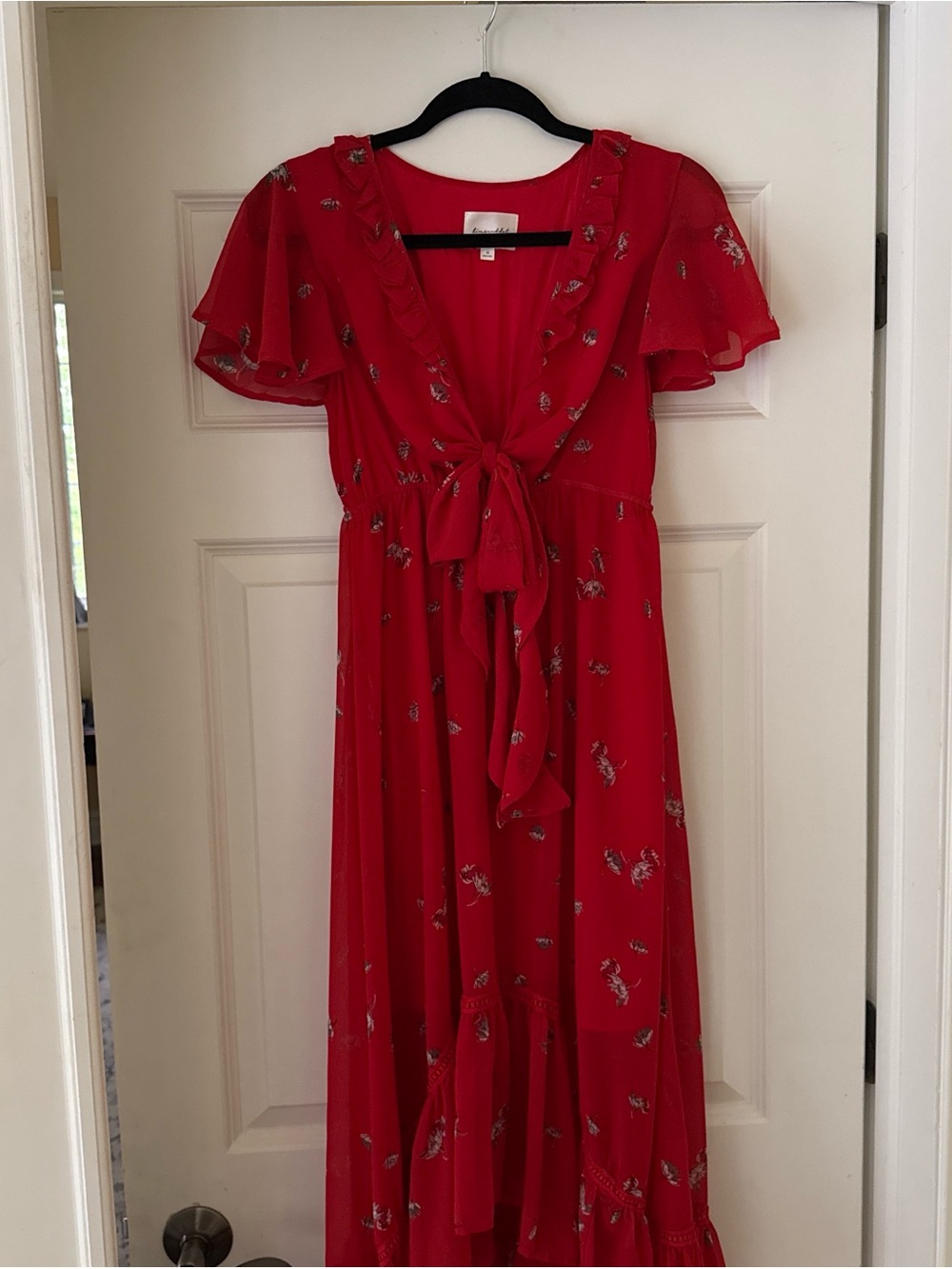 Line & Dot Red Floral Tie-Front Maxi Dress